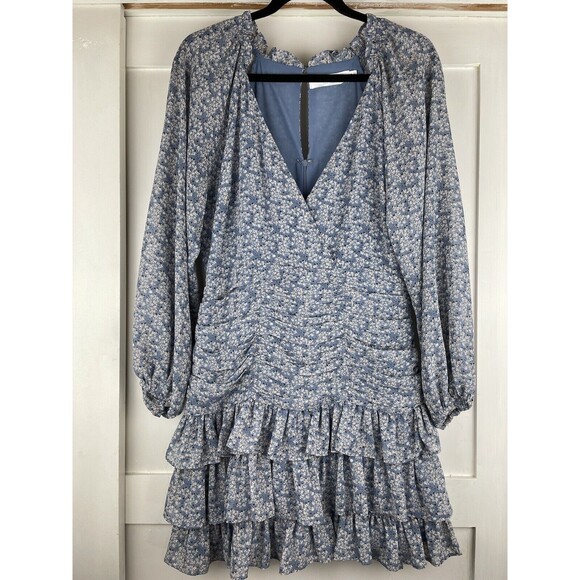 ASTR The Label Tiered Ruffle Mini Dress Women's Size Medium Blue Multi Floral - Picture 16 of 16